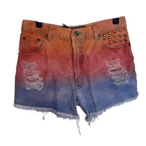 Hot Point Tie Dye Distressed Studded Cut Off Jean Shorts